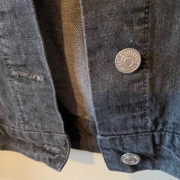 Eightytwo Denim Distressed Jean Jacket w grey sweatshirt sleeves hood - XL NWOT - Picture 7 of 13